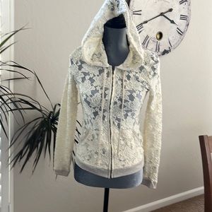 Hem & Thread Lace Zip Front Hooded Jacket